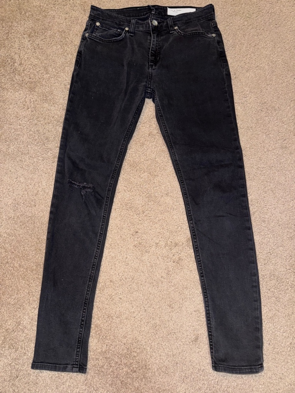 rag & bone Black Skinny Jeans whythe with holes mid-rise size 27 distressed